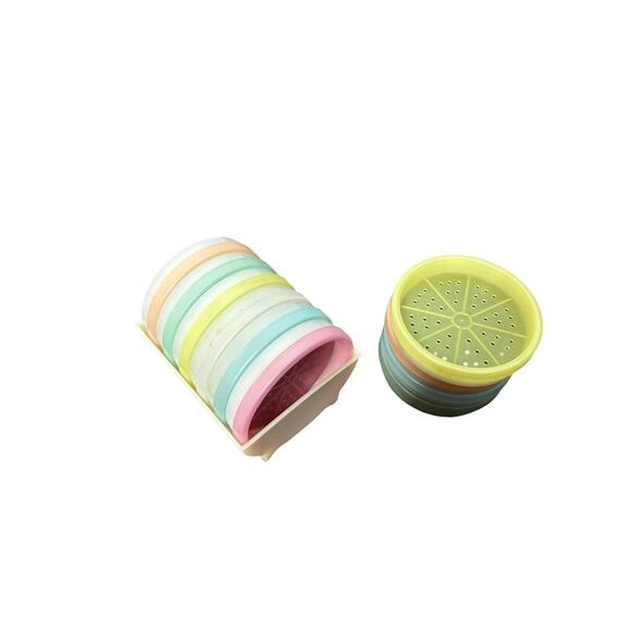 Vintage Tupperware Pastel Wagon Wheel Coasters Set of Six With Caddy with extras - Picture 2 of 2